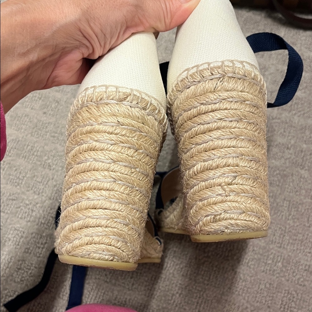 Gucci Navy, Red & Cream Espadrille Wedge Sandals with Ankle Ties - Picture 7 of 10